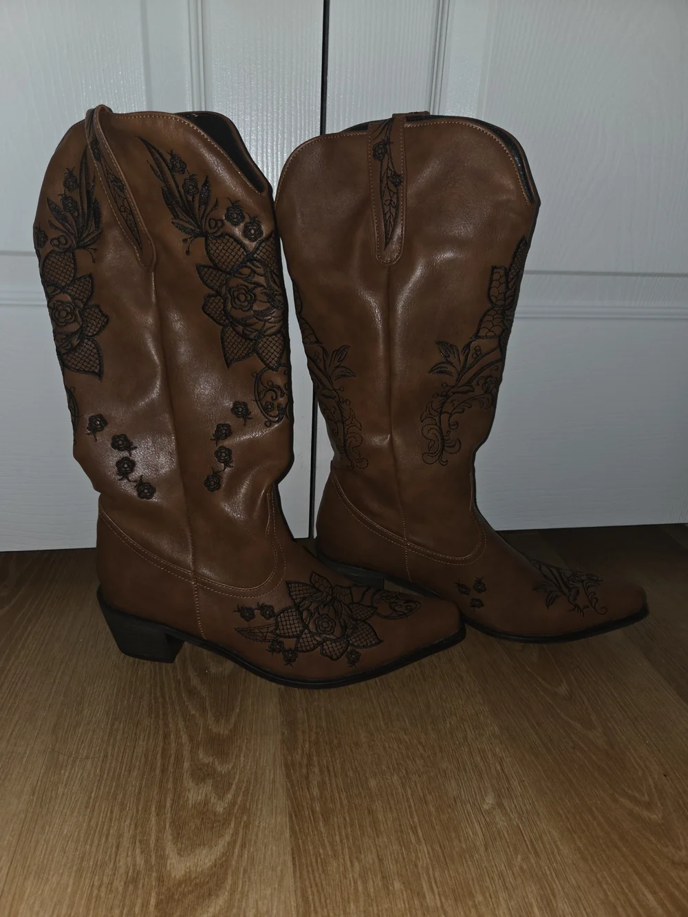 Source Unknown Brown Over-the-Knee Embroidered Western Boots